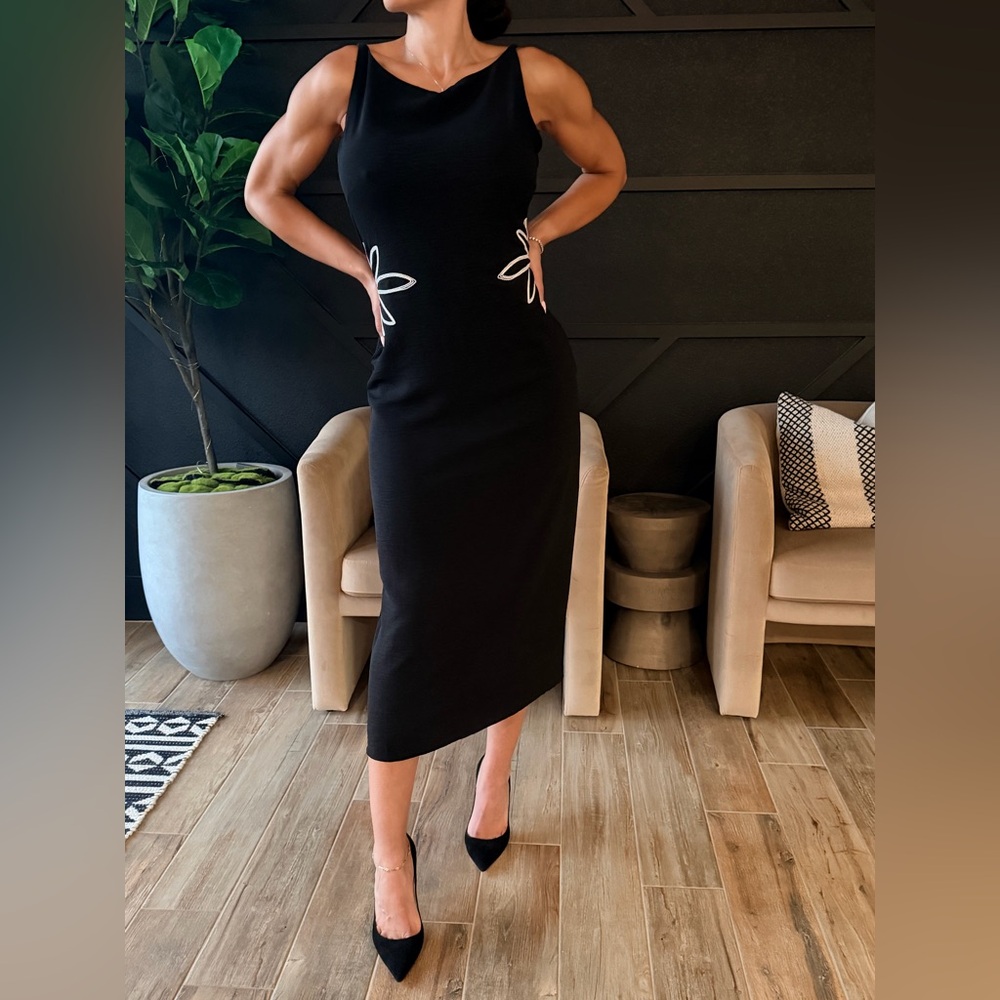 #172 Black Sleeveless Dress with embroidery